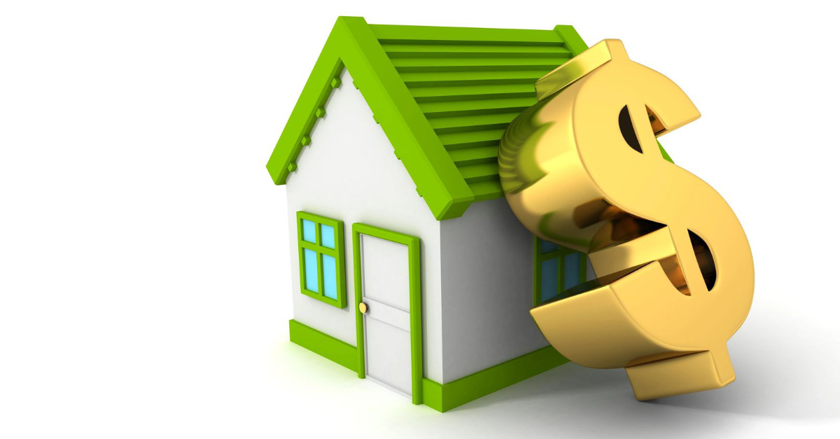 Illustration of a house with a dollar sign leaning against it